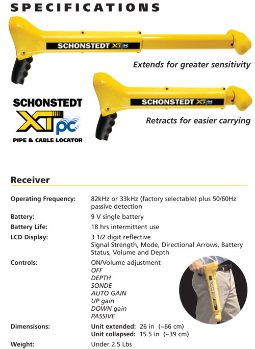 Schonstedt XTpc Pipe & Cable Utility Locator receiver specifications